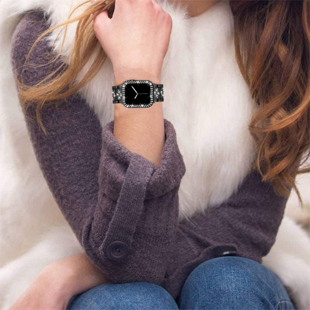Apple Watch Series 7 (41 mm) Glitzer Edelstahl Armband mit Bumper Hülle - Schwarz