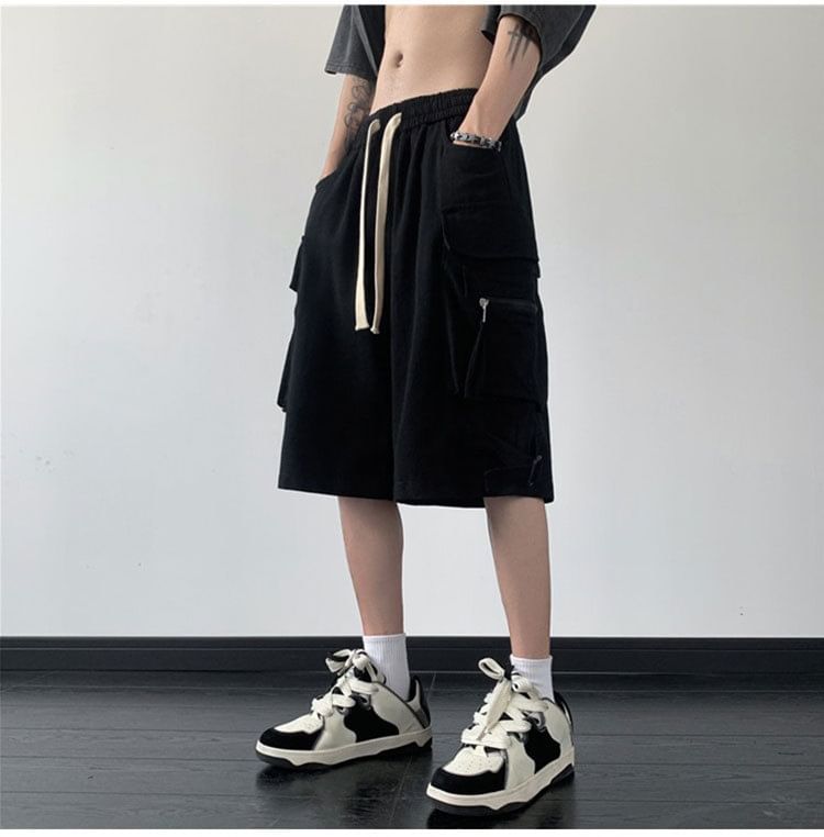 Femilina - Hoge taille, effen, wijde cargoshorts