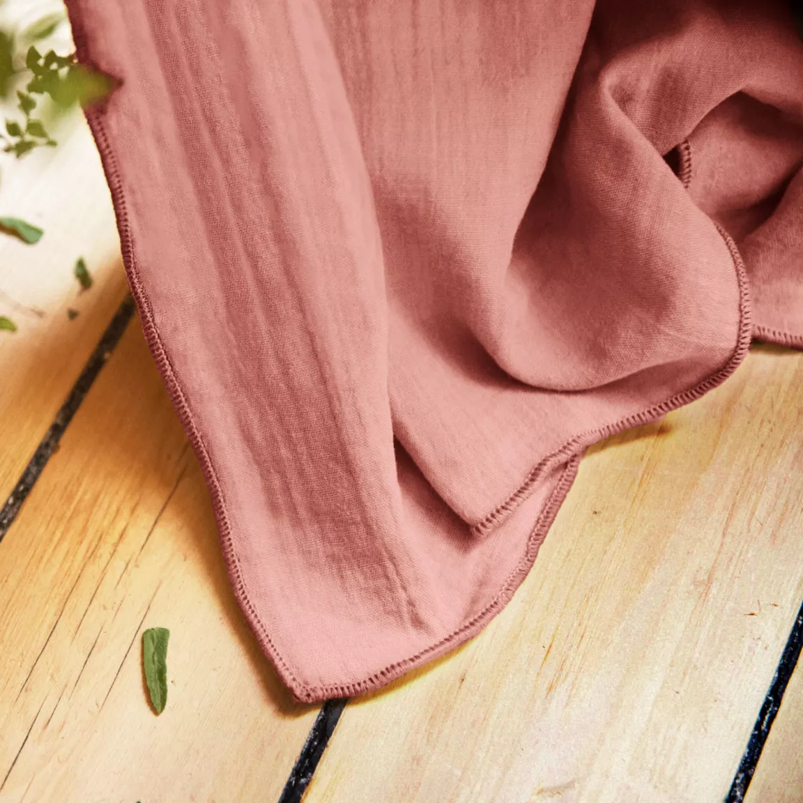 Rideau gaze de coton ajustable (280 x max 300 cm) Gaïa Rose pêche
