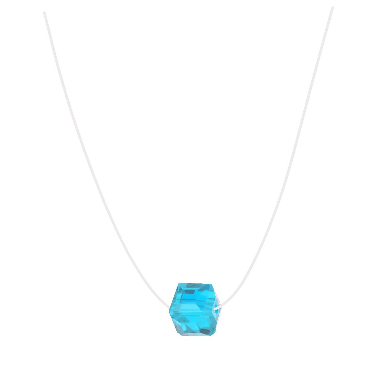 Collier fil de pêche avec cube cristal bleu ciel facetté longueur 40cm