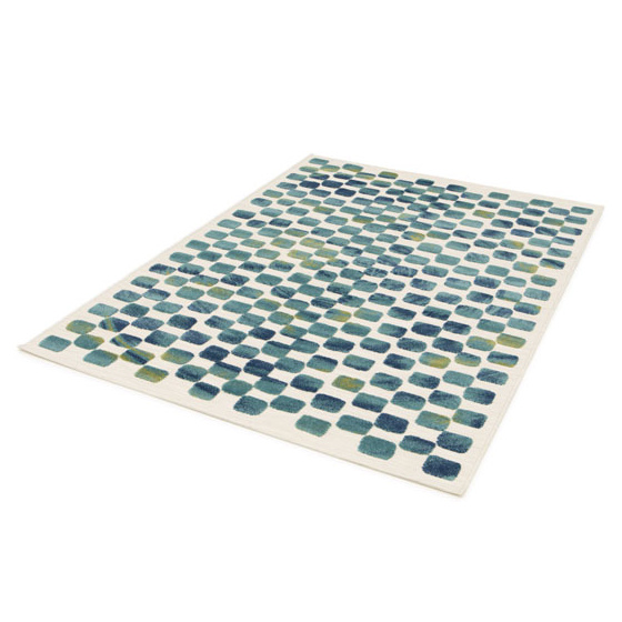 Tapis intérieur et extérieur motif géométrique - idylle - bleu et vert - 123 x 170 cm
