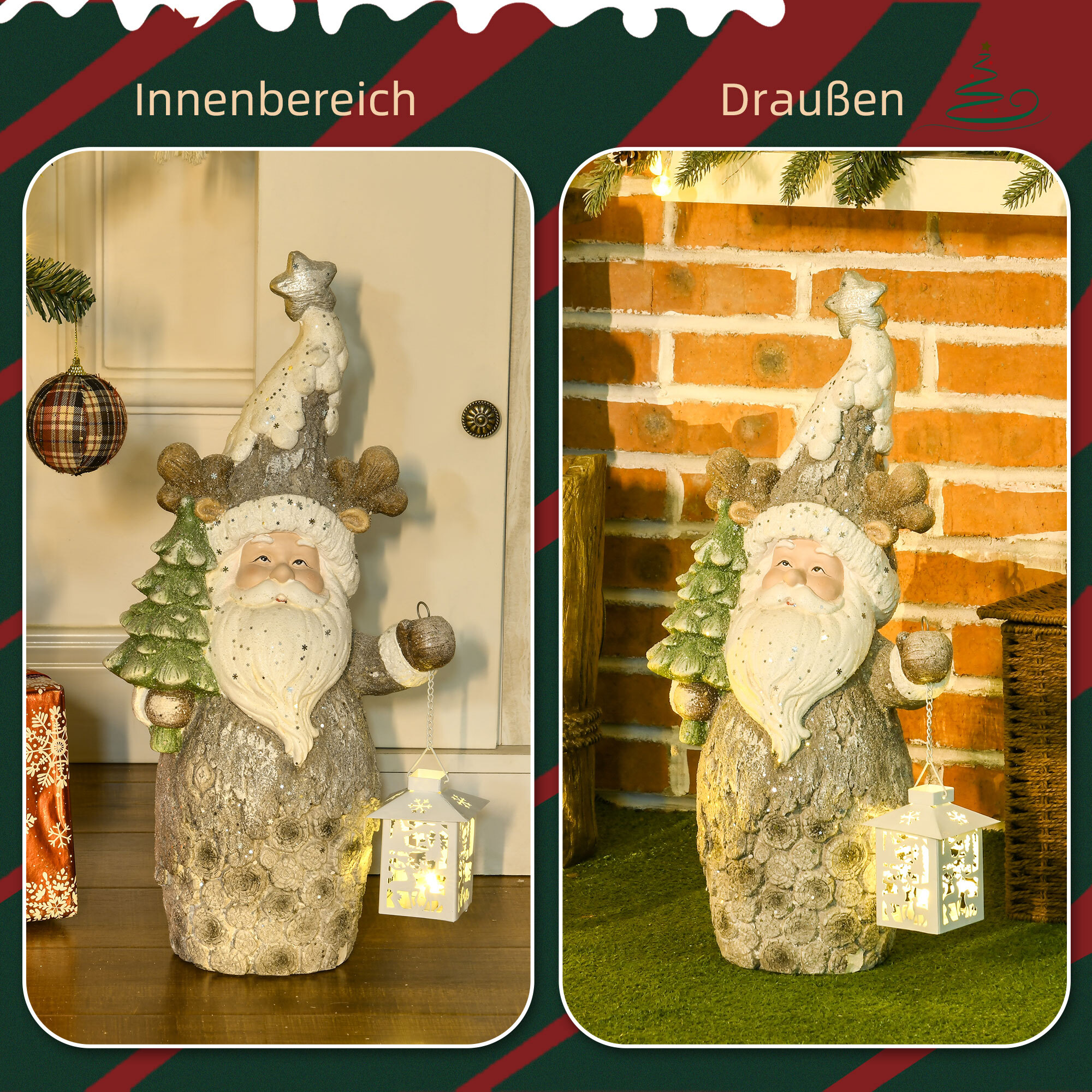 HOMCOM Weihnachtsfigur Wichtel mit LED-Licht bunt 29L x 16B x 55H cm
