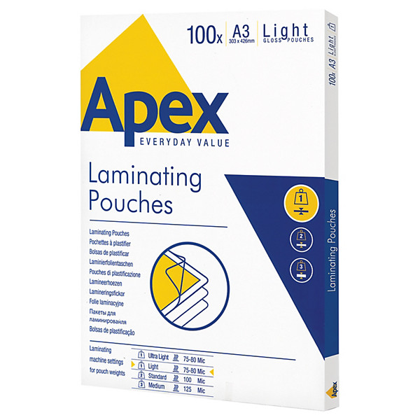 100 pochettes de plastification à chaud 2 x 75 microns format A3, le sachet