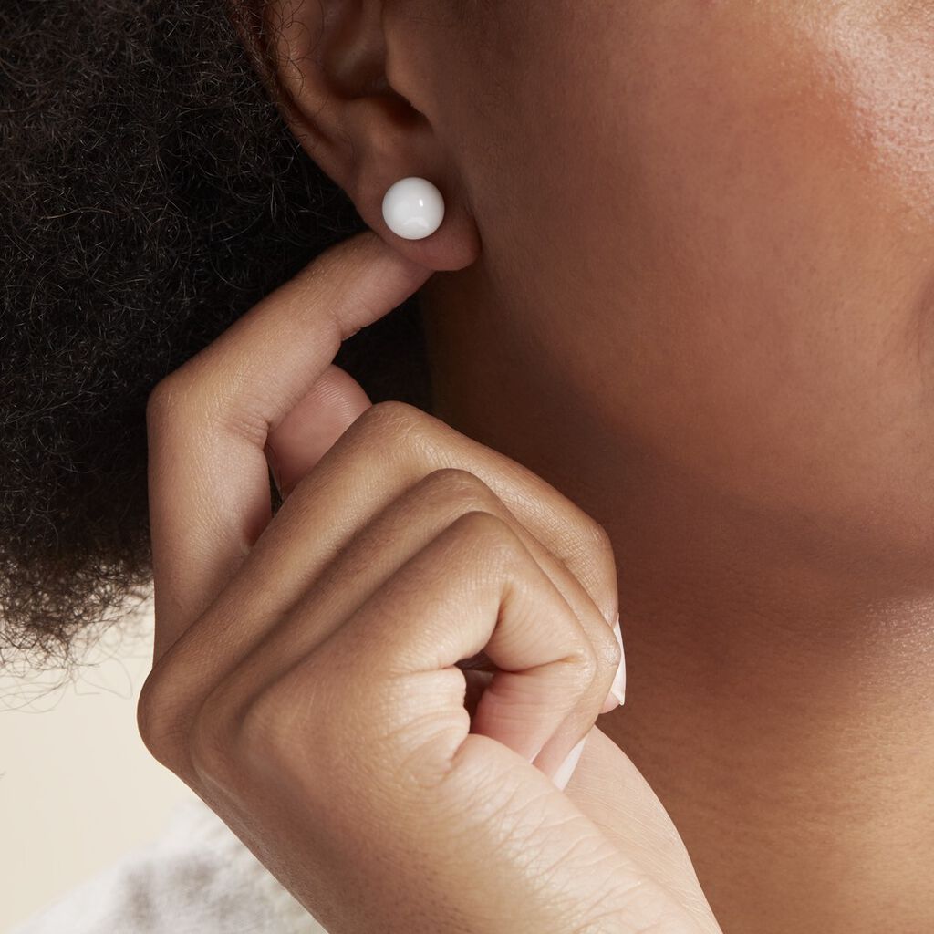 Boucles D'oreilles Puces Orbe Argent Blanc Céramique