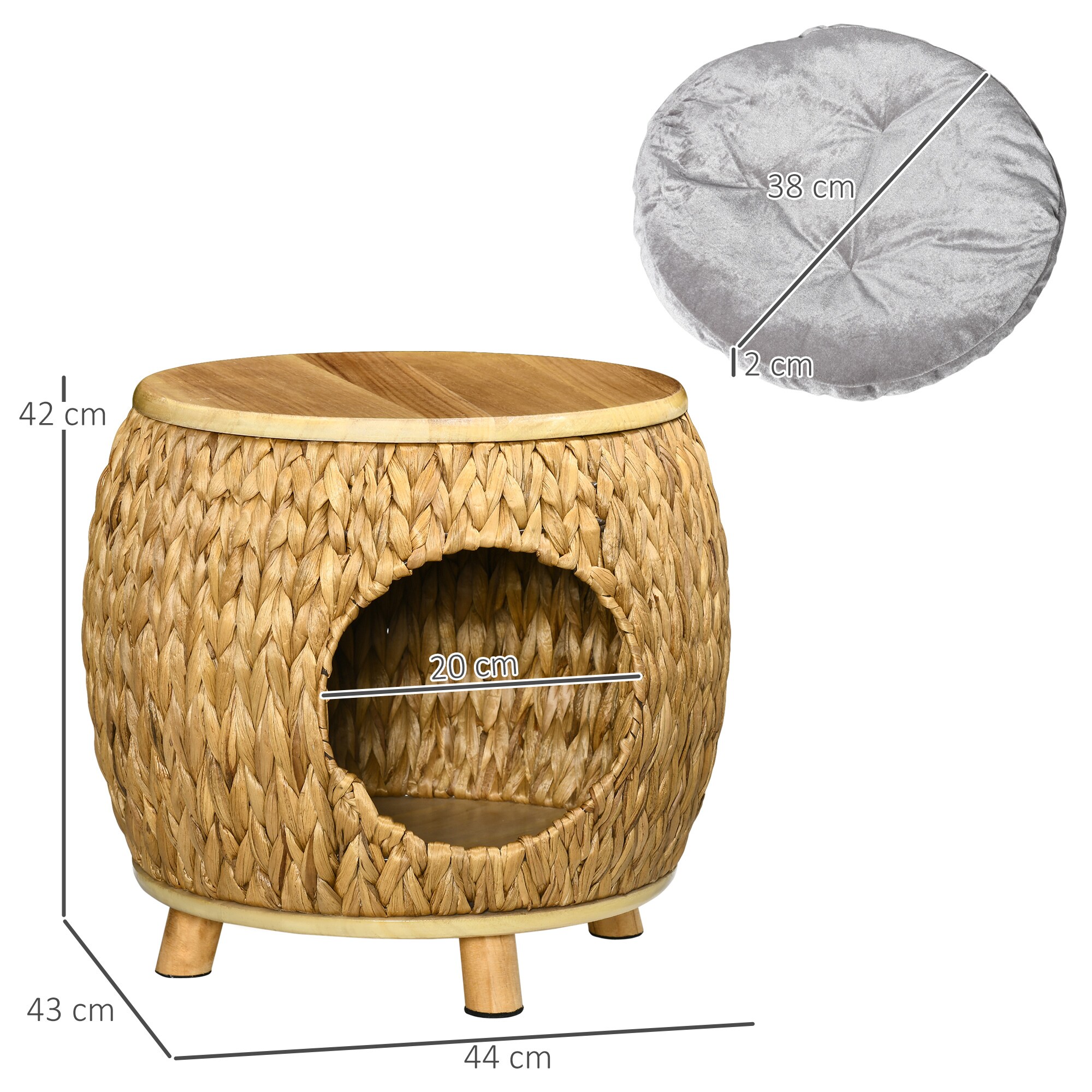 PawHut Rattan Katzenhaus mit Kissen natur 44L x 43B x 42H cm