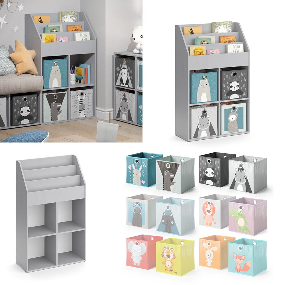 Vicco Kinderregal Bücherregal Wandregal Luigi Hellgrau 72x114 cm modern Kinderzimmer Regal Spielzeugregal Dekoregal Standregal Aufbewahrungsregal Würfelregal Ablage Fach freistehend Faltbox
