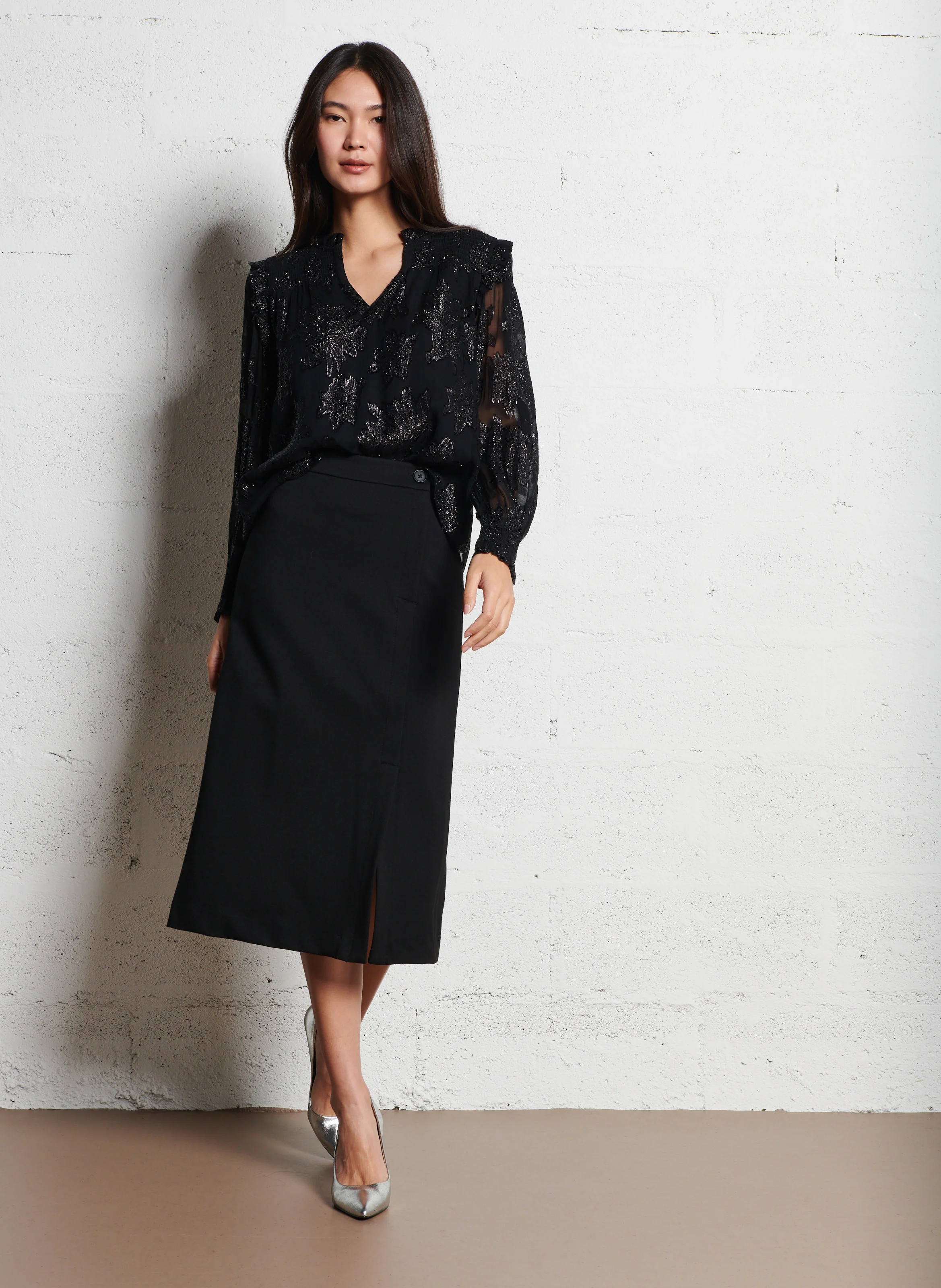 ELOISE - Jupe midi de tailleur| Noir
