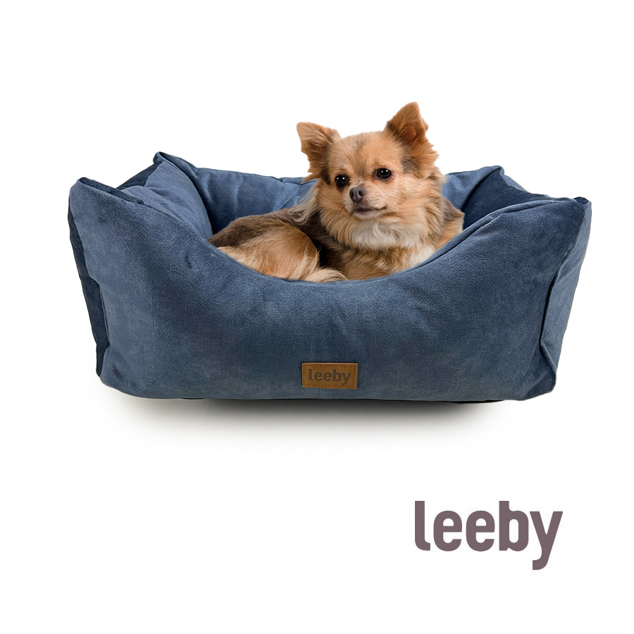 Cama para cães Leeby, azul marinho, com capa impermeável e removível.