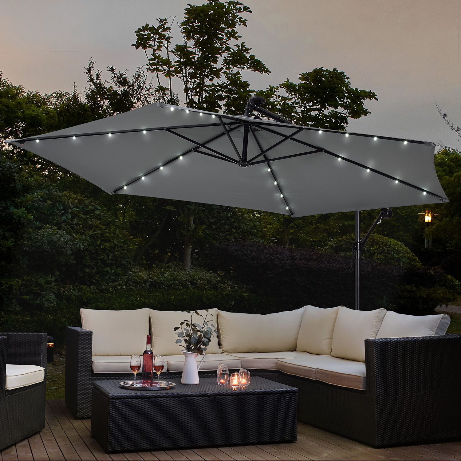 Brasil 300 grijze Parasol met LED-verlichting
