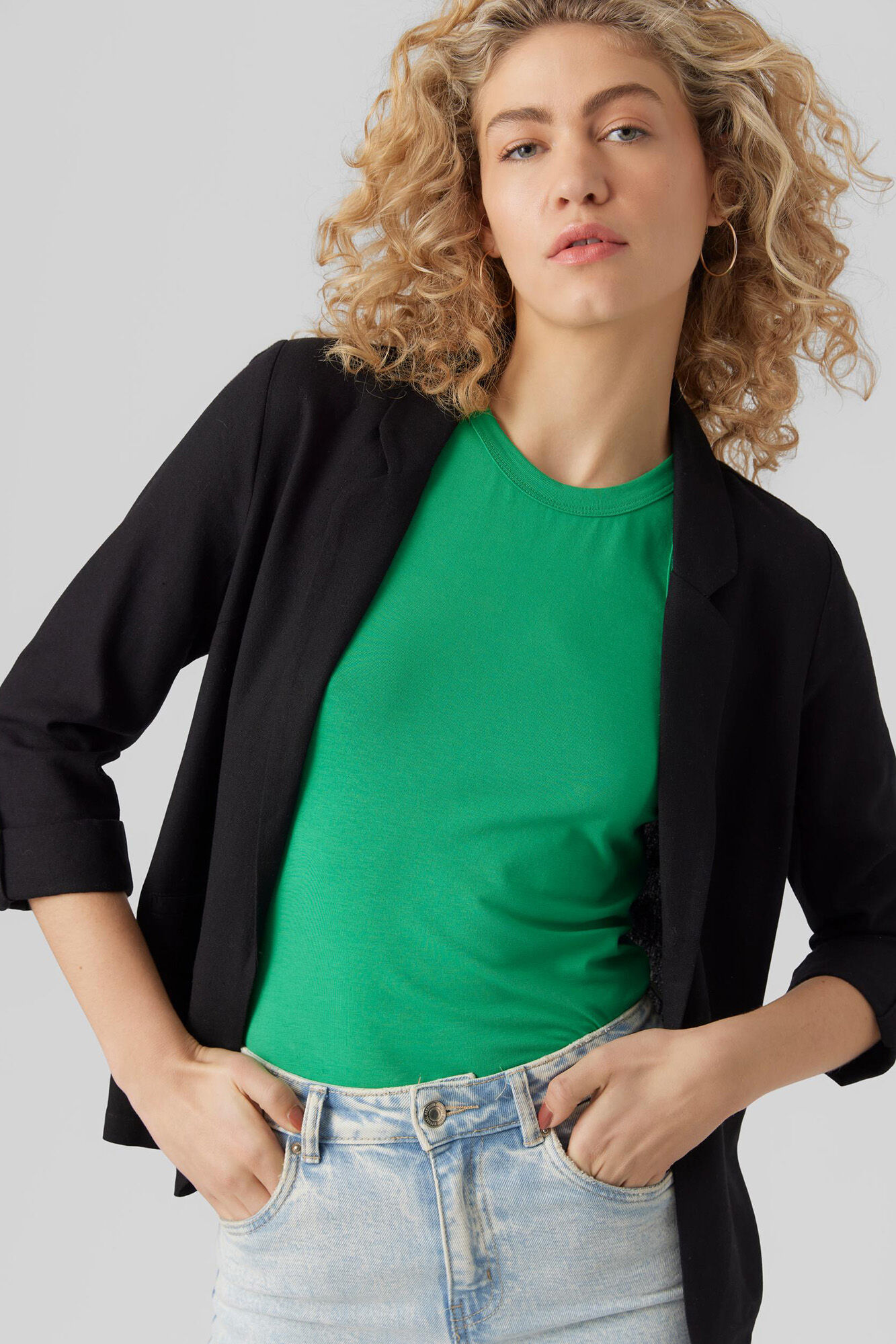 Blazer de linho com mangas 3/4 - Preto