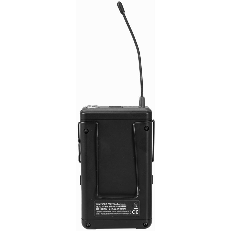 Omnitronic Porty-8A bodypack met headsetmicrofoon (863.1 MHz)