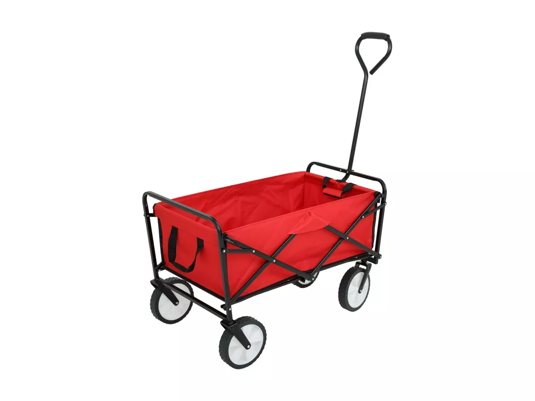 Chariot pliable de plage avec roues en plastique et charge maximale de 120 kg en rouge