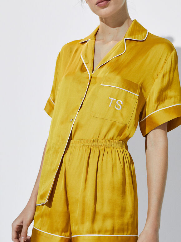 Conjunto de pijama personalizável com máscara para os olhos - Amarelo