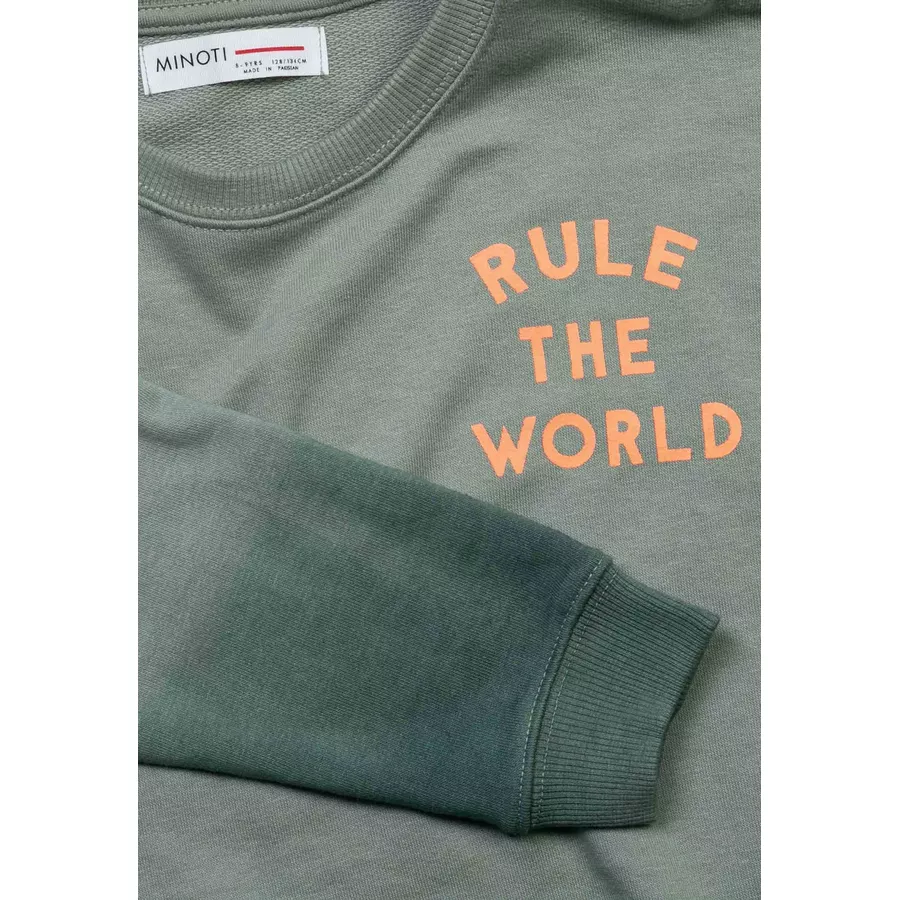 MINOTI Sweatshirt Rule the World Grün Meliert