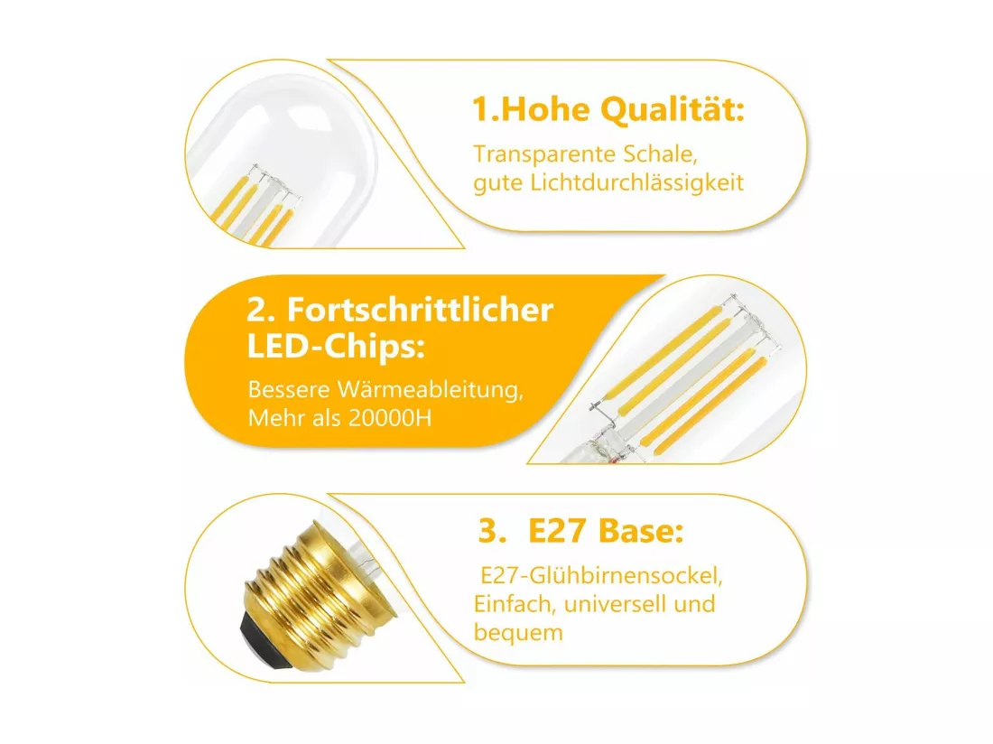 NETTLIFE Lot de 4 ampoules LED E27 blanc chaud vintage ampoules LED T45 4W 2700K lampe à économie d'énergie style rétro Edison verre à filament