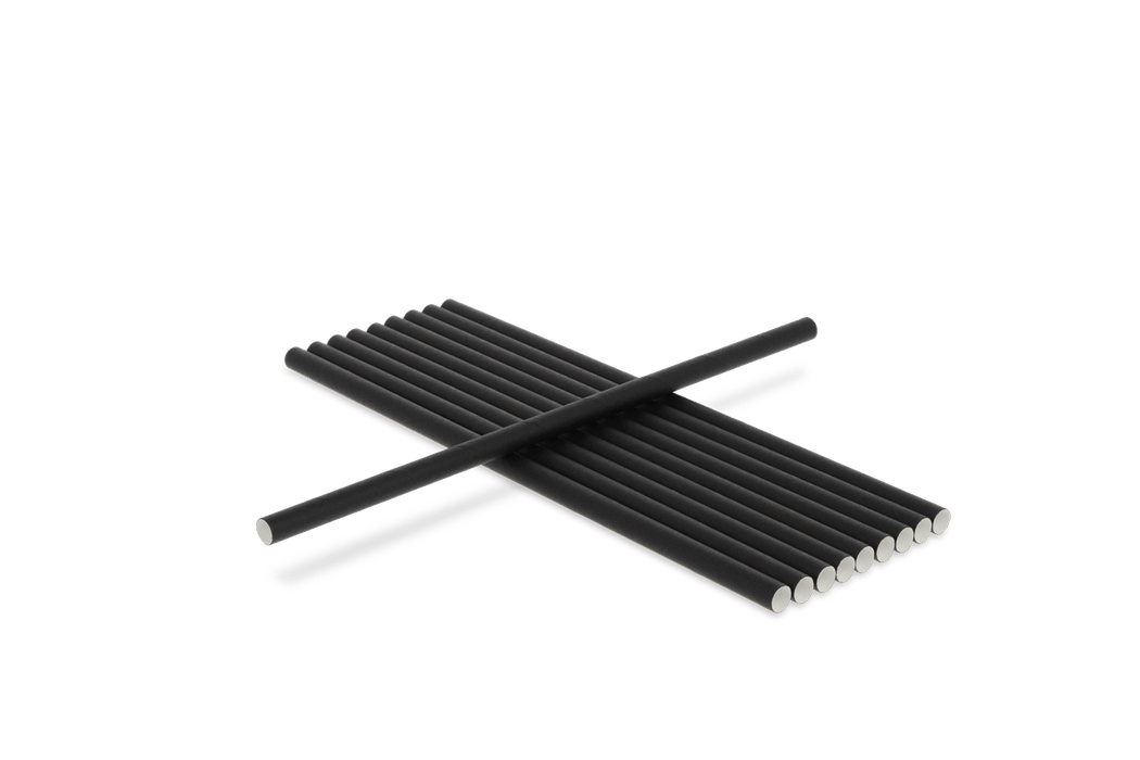 Papieren rietjes zwart 230x8mm BIO - 100 stuks