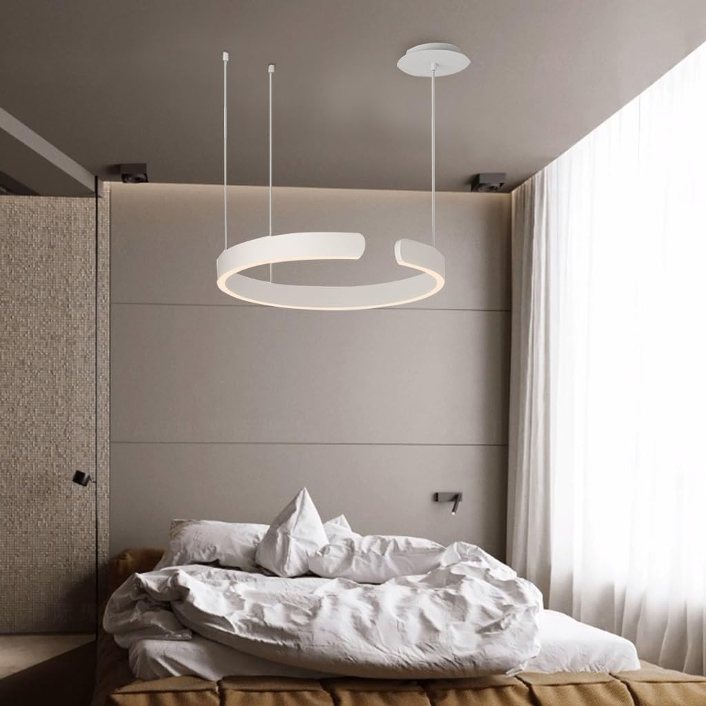 Pendelleuchte Modern LED Esstischlampe Dimmbar Hängelampe Metall Ring Hängeleuchten Höhenverstellbar Kronleuchter for Esszimmer küchen Beleuchtung wohnzimmerlampe Arbeitszimmer Deckenleuchten(Weiß,60c