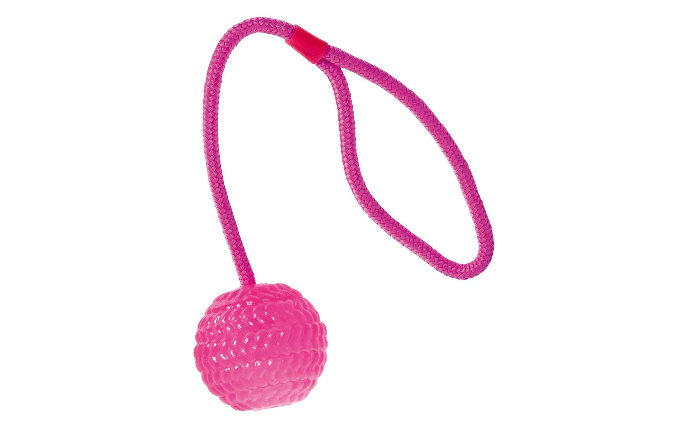 Hunde-Spielzeug Ball mit Wurfseil, Ø 7 cm, PinkWurfspielzeug