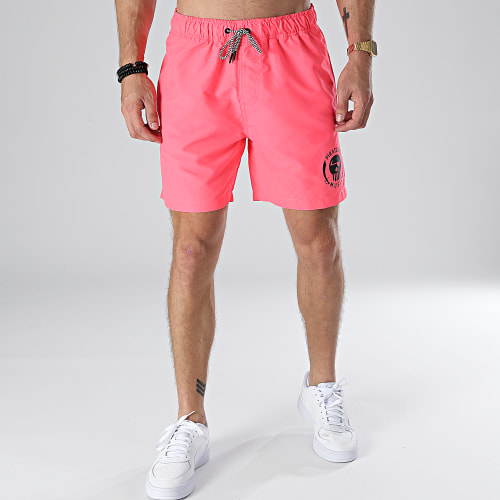Short De Bain Logo Rose Fluo Noir