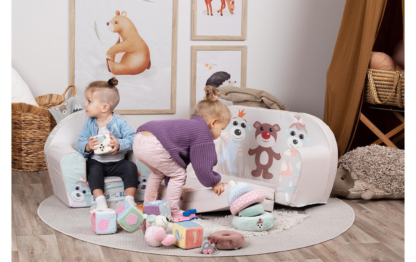 Kindersofa «Babies and the bear»Ausklappbares Kindersofa