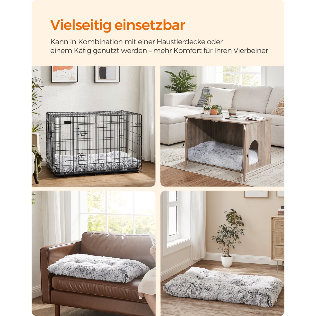 FEANDREA Hundebett, Hundekissen, langer Plüsch, weiche Polsterung, waschbar