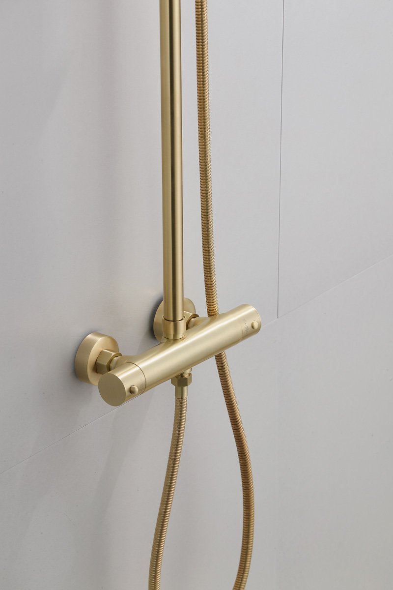 Saniclear Brass opbouw regendouche geborsteld messing / mat goud 20cm hoofddouche staaf handdouche