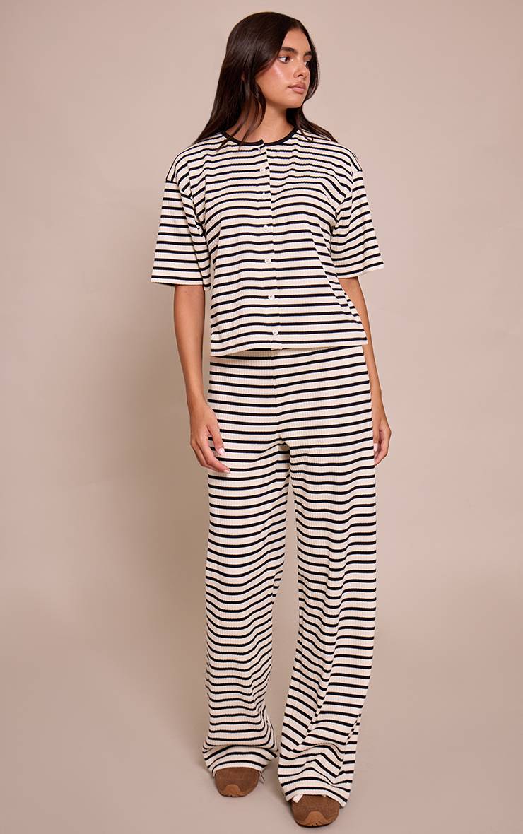Crème Pantalon Large Côtelé À Rayures