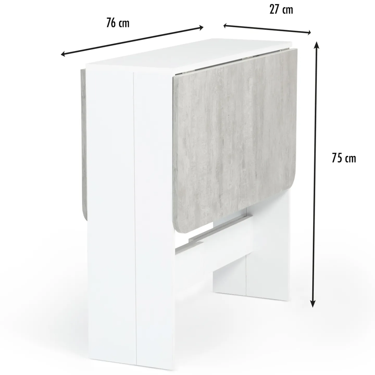 Table console pliable EDI 2-4 personnes blanche plateau effet béton 103 x 76 cm