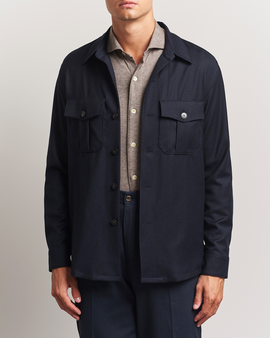 Canali Flannel Overshirts Navy