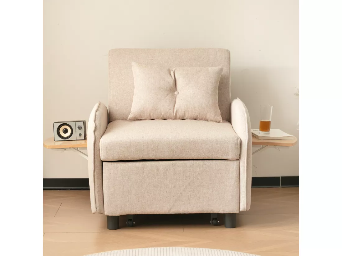 Canapé-lit simple multifonctionnel – avec fonction lit, chaise longue et fauteuil, canapé-lit réglable en trois positions, tables à thé pliantes