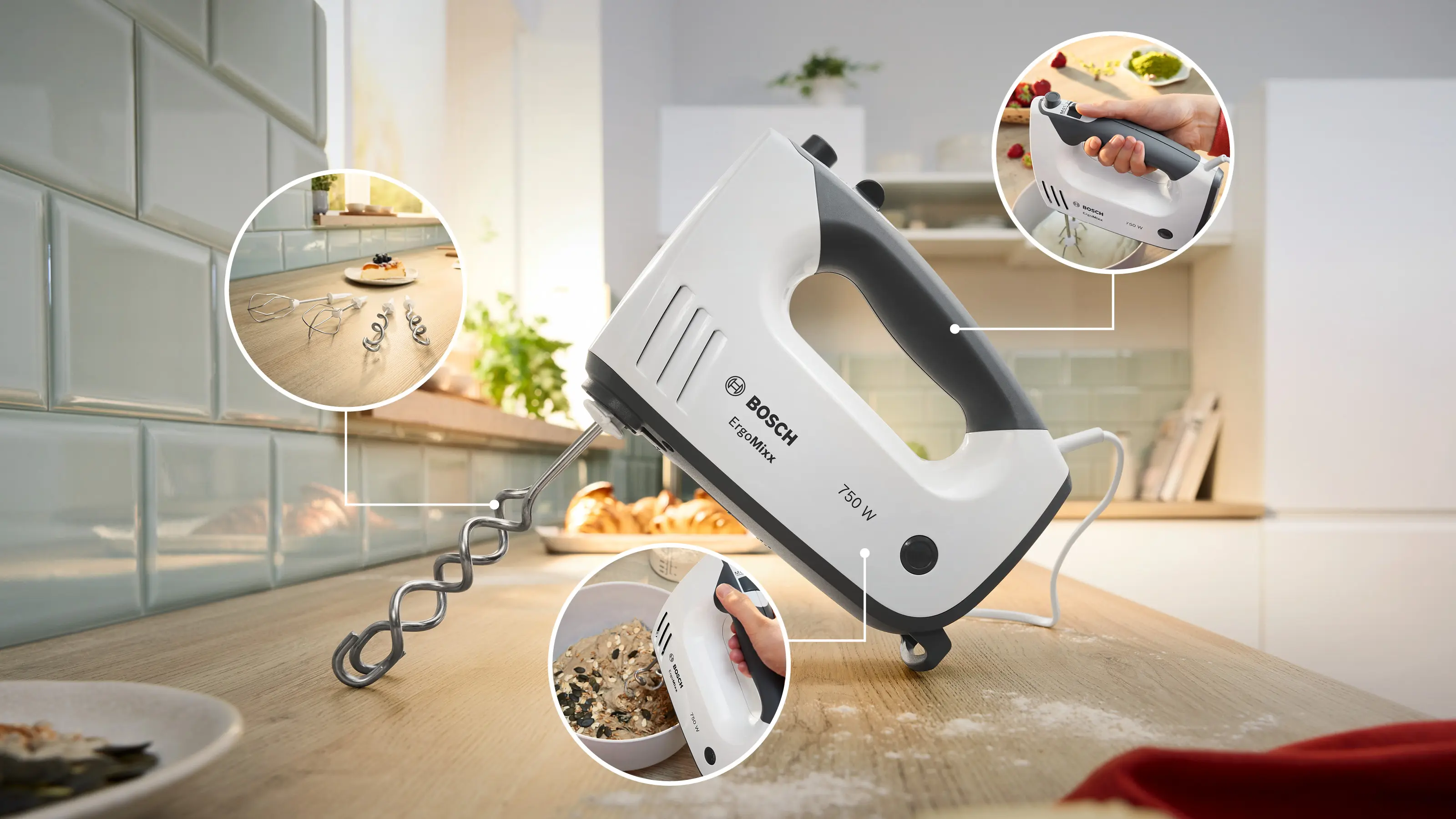 MFQ37400 Handmixer ErgoMixx 750 W Wit, Grijs