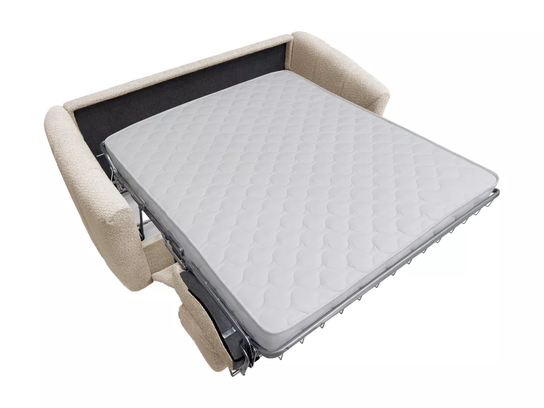 Canapé 4 places convertible express en tissu bouclette beige - Couchage 160 cm - Matelas 13 cm RETUNA II