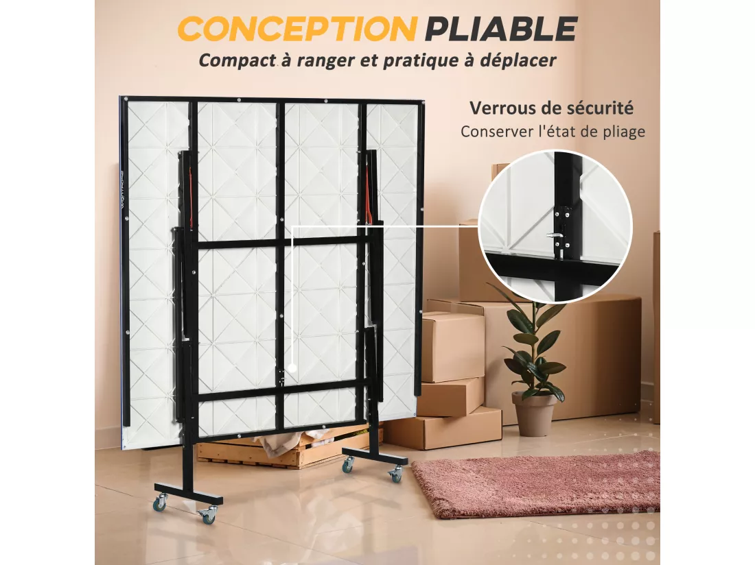 Table de ping pong tennis de table pliable 8 roues - filet, 2 raquettes, 3 balles inclus - noir gris