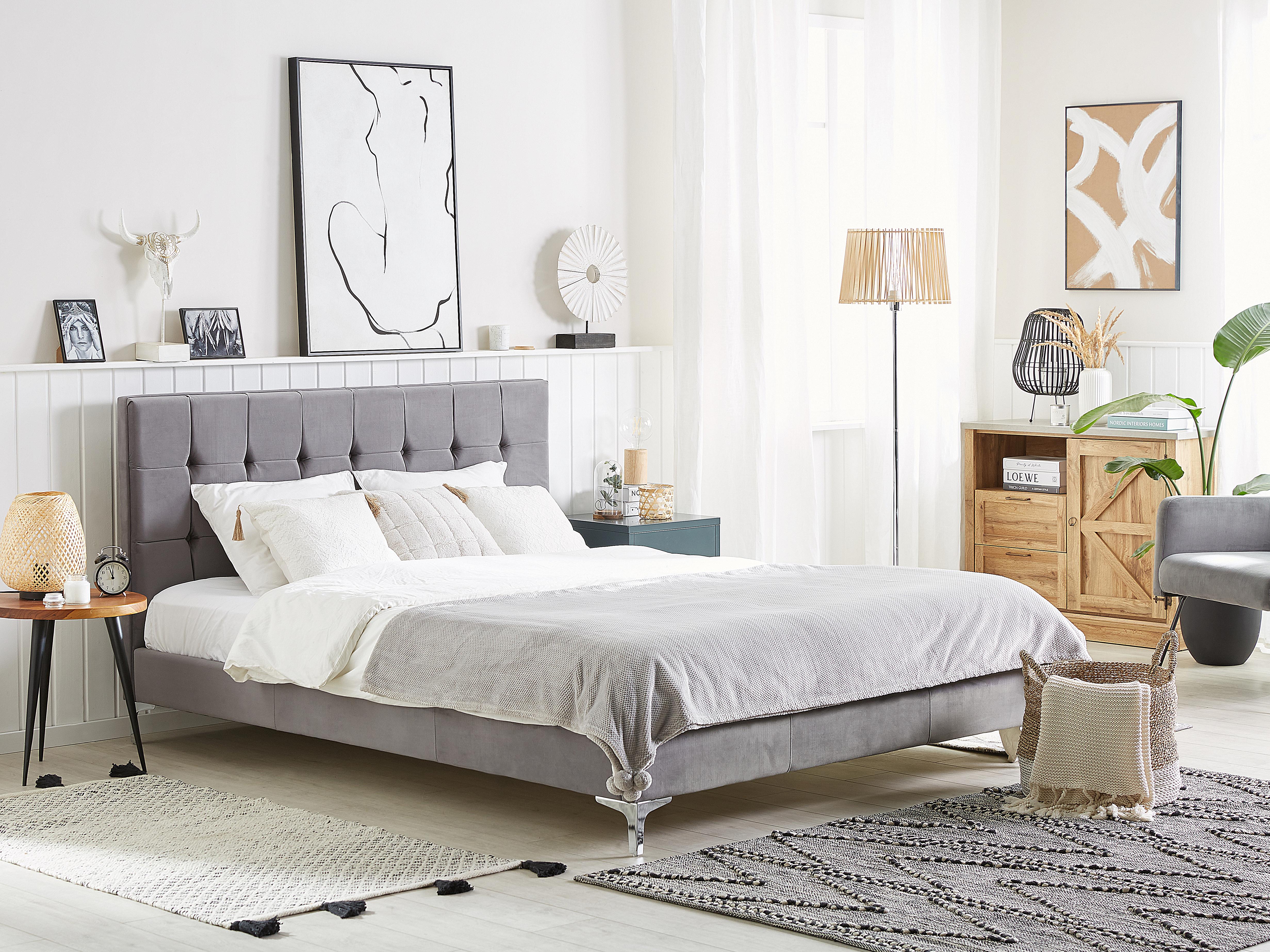 Bed Fluweel AMBERT 180 x 200 cm Grijs