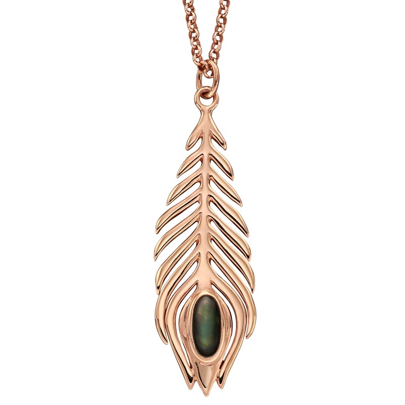 Collier plume plaqué or rose en argent 925/1000