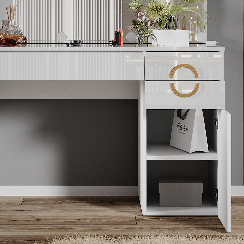 Vicco Schminktisch Adela Weiß Hochglanz, 115 x 76,4 cm mit Spiegel, LED