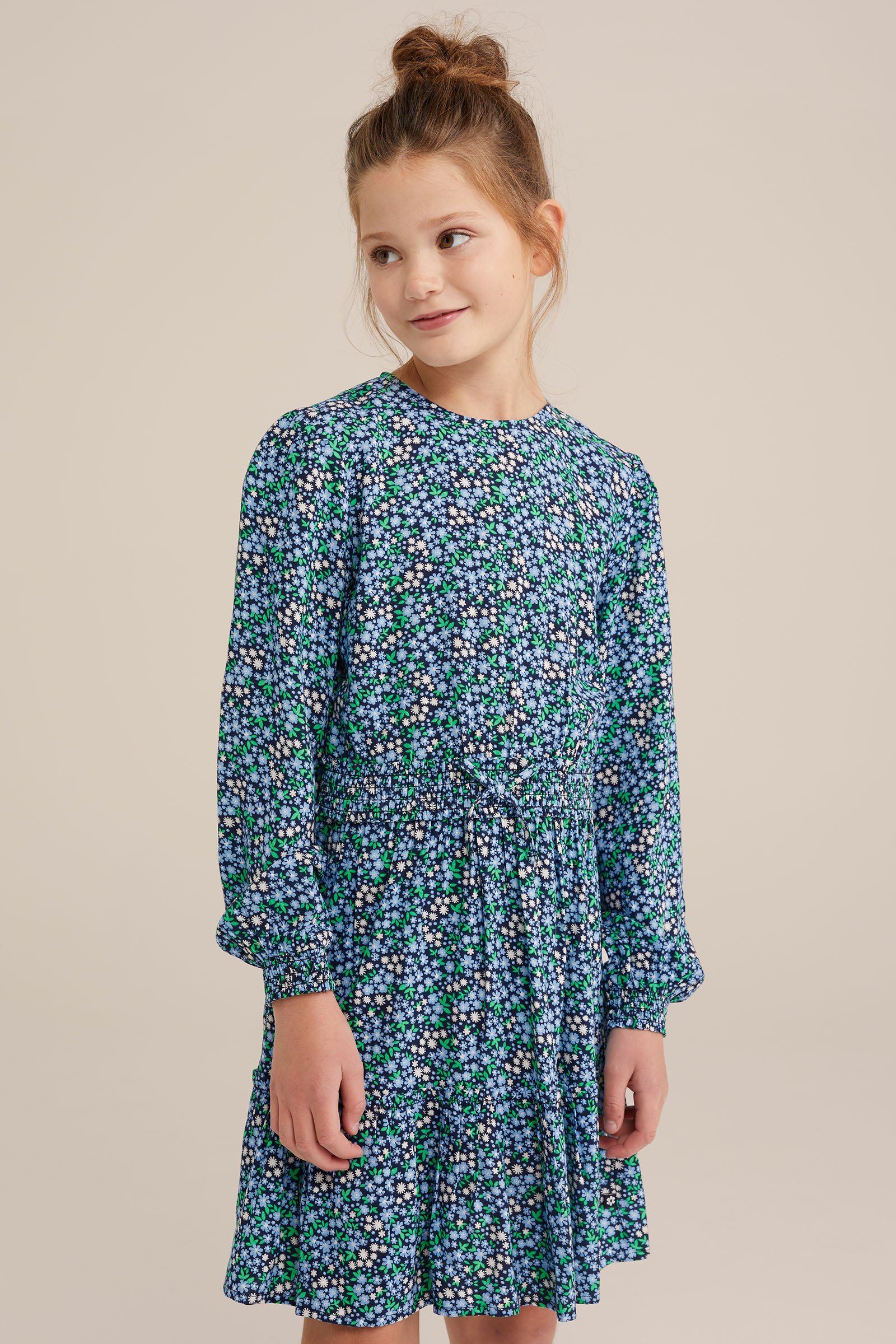 Meisjes jurk met dessin WE Fashion Donkerblauw