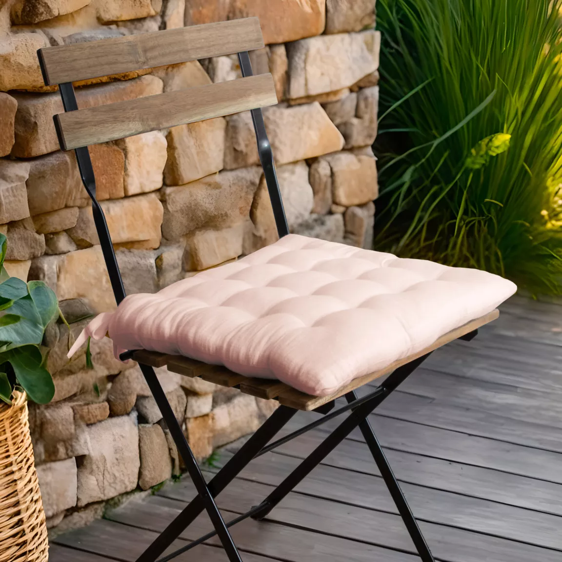 Galette de chaise carrée gaze de coton (40 x 40 cm) Gaïa Rose poudré