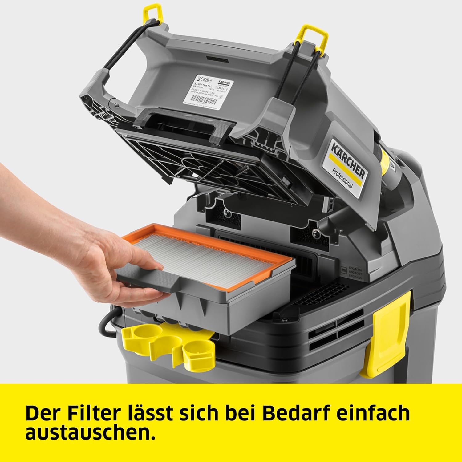 Kärcher Nass- und Trockensauger NT 30/1 Tact Te L, Leistung: max. 1380 W, autom. Filterreinigung, Kunststoffbehälter: 30 l, Saugschlauch: 2,5 m, breite Nass-/Trockenbodendüse (360 mm), Gerätesteckdose