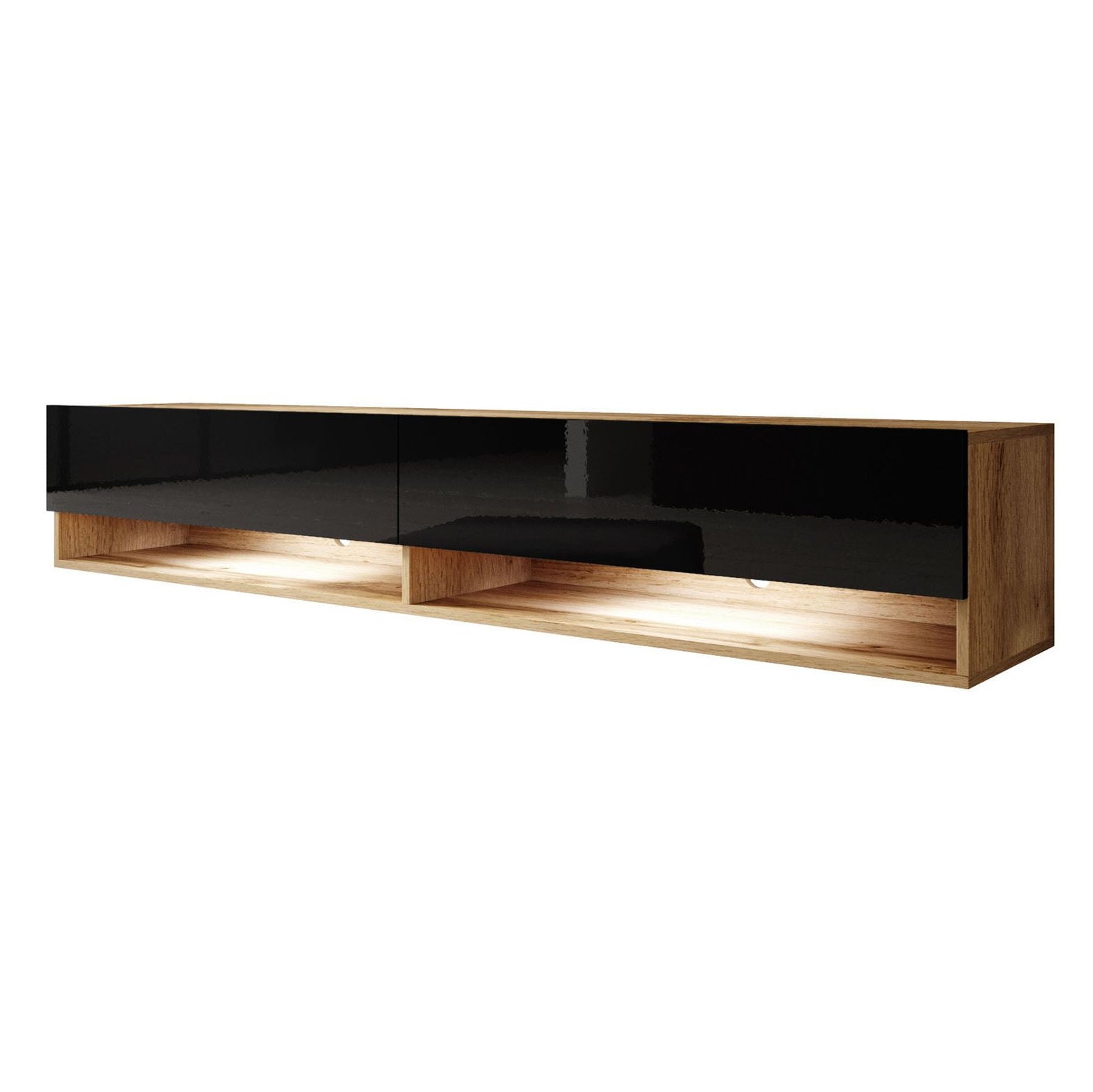 Asino - TV-Meubel met verlichting - Zwart/eiken - 180 cm