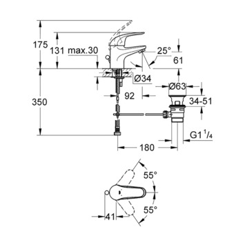 GROHE wastafelkraan Swift S-size met hendel en waste Chroom