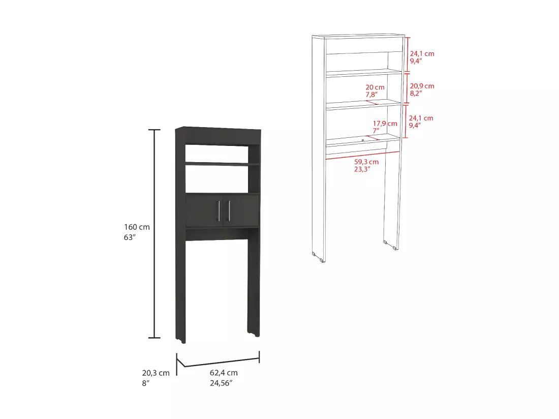 Économiseur d'espace Madrid, avec une armoire et des étagères ouvertes externes, 160 cm à x 20,3 cm et x 62,4 cm L, Wengue