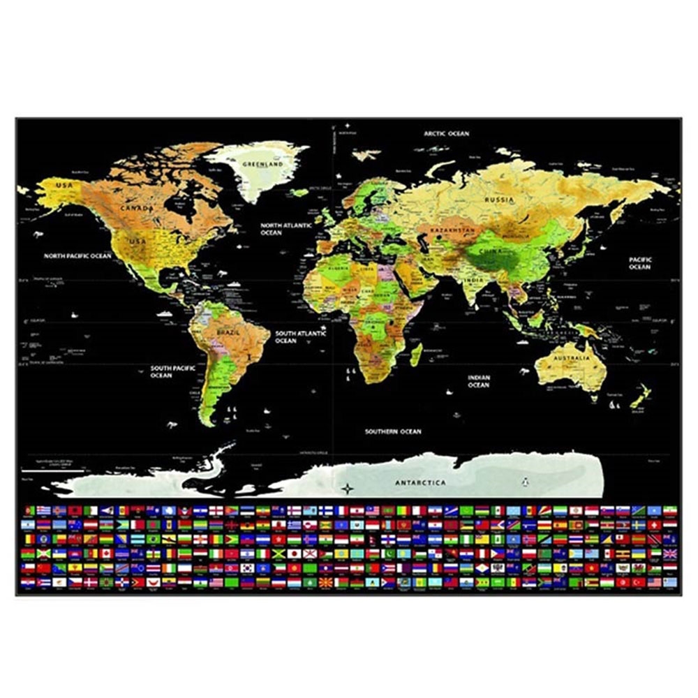 (82x59cm) Rubbel Weltkarte Scratch Map Poster Schwarz