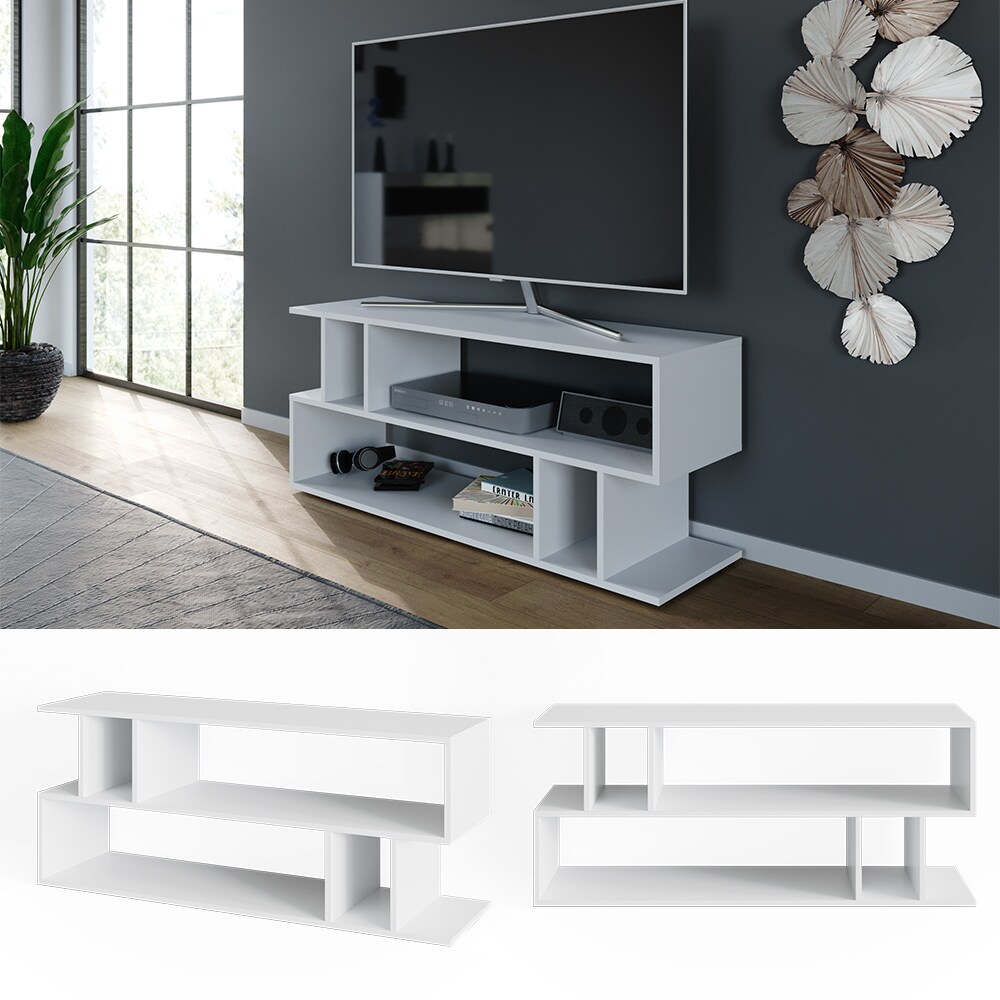 Vicco TV-Regal Fernsehregal Wohnzimmeregal Karel Weiß Lowboard TV-Tisch Ablage