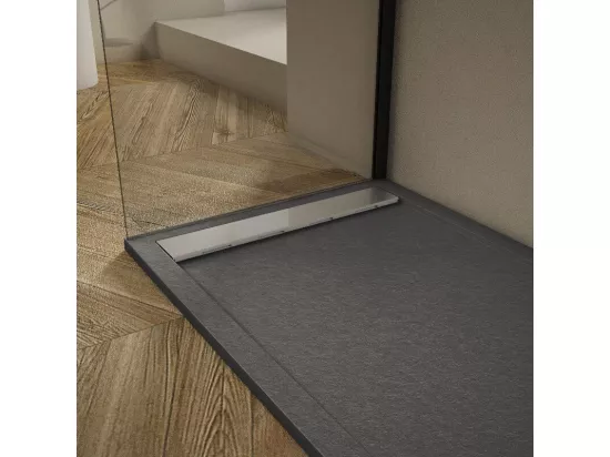 Receveur de douche 70x120cm extra plat RIBERA en résine surface ardoisée anthracite Grille inox