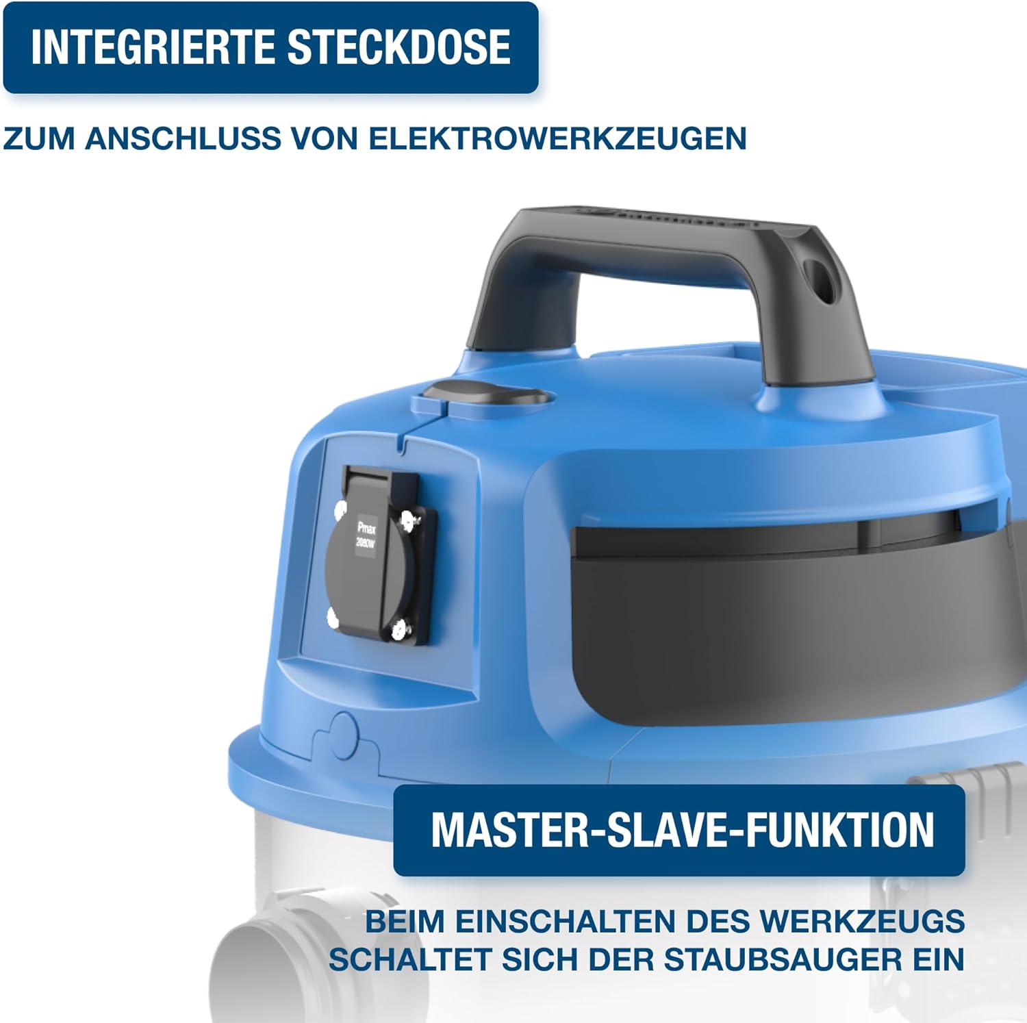 HYUNDAI Nass- / Trockensauger VCWD1620E, 1600 W, 20l Edelstahltank, Sauger mit Ausgangssteckdose, Master-Slave-Funktion (Staubsauger, Waschsauger, Industriestaubsauger)