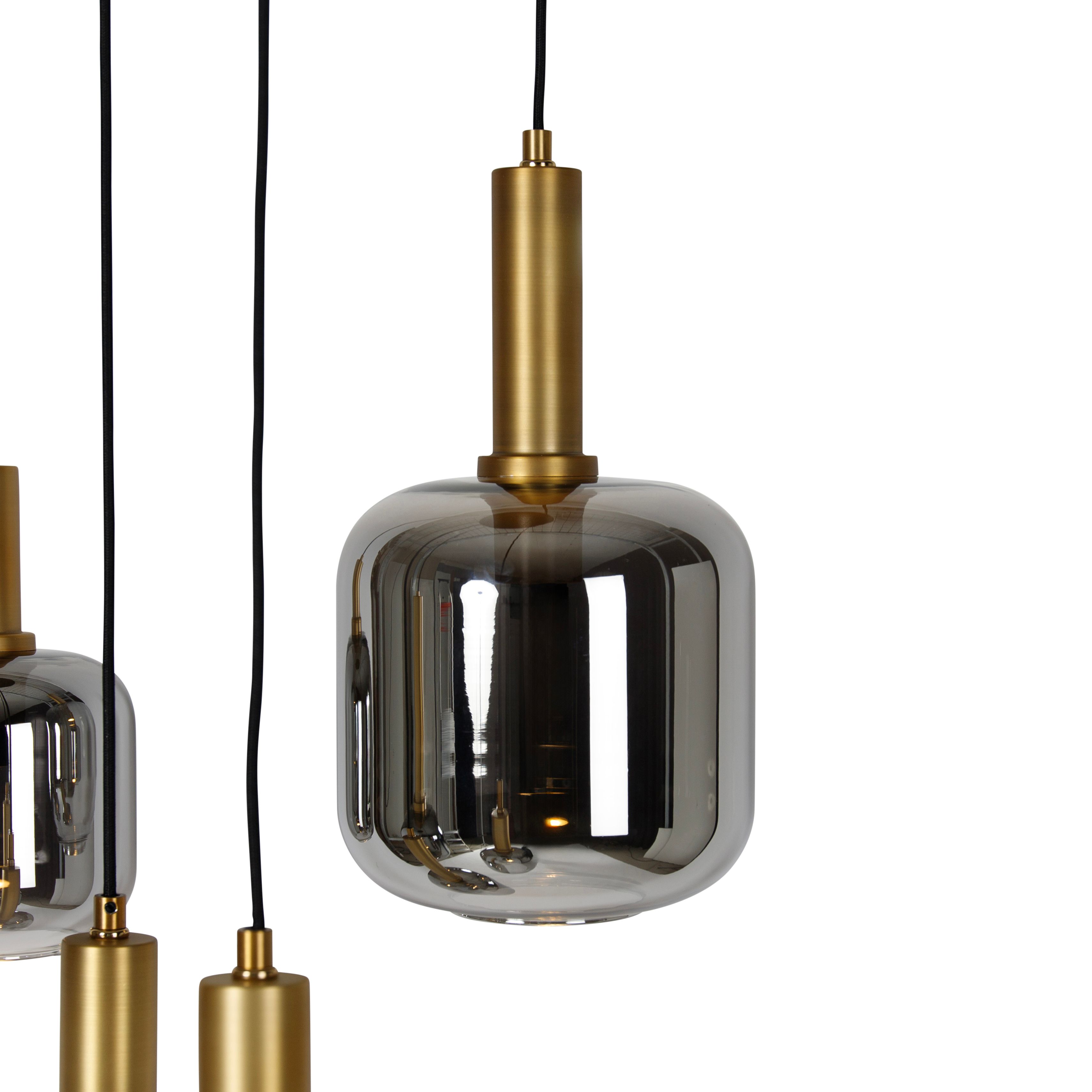 Hanglamp zwart met goud met smoke glas incl. 5 PUCC - Zuzanna