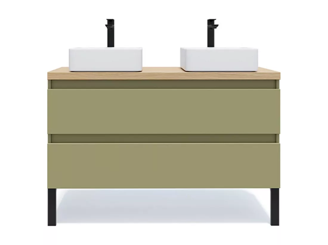 Meuble de salle de bain suspendu 2 vasques à poser 120cm 2 tiroirs Vert olive - Hudson