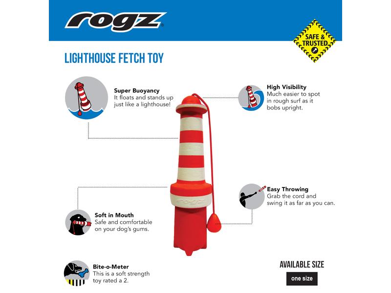 Rogz Schwimmspielzeug Lighthouse Rot-Weiss Schwimmfähiges Apportierspielzeug für Hunde