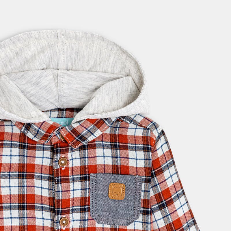 Chemise à carreaux à capuche orange bébé garçon Orange